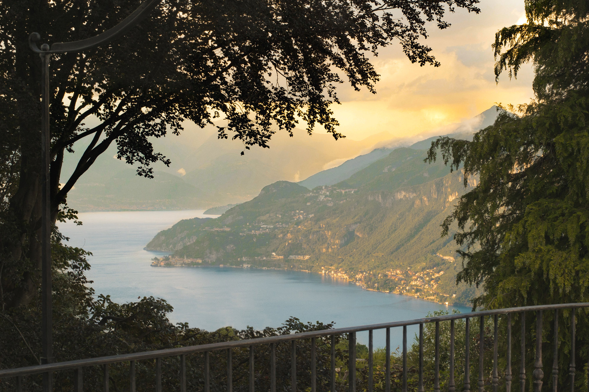 Lake Como at golden hour from the villa
